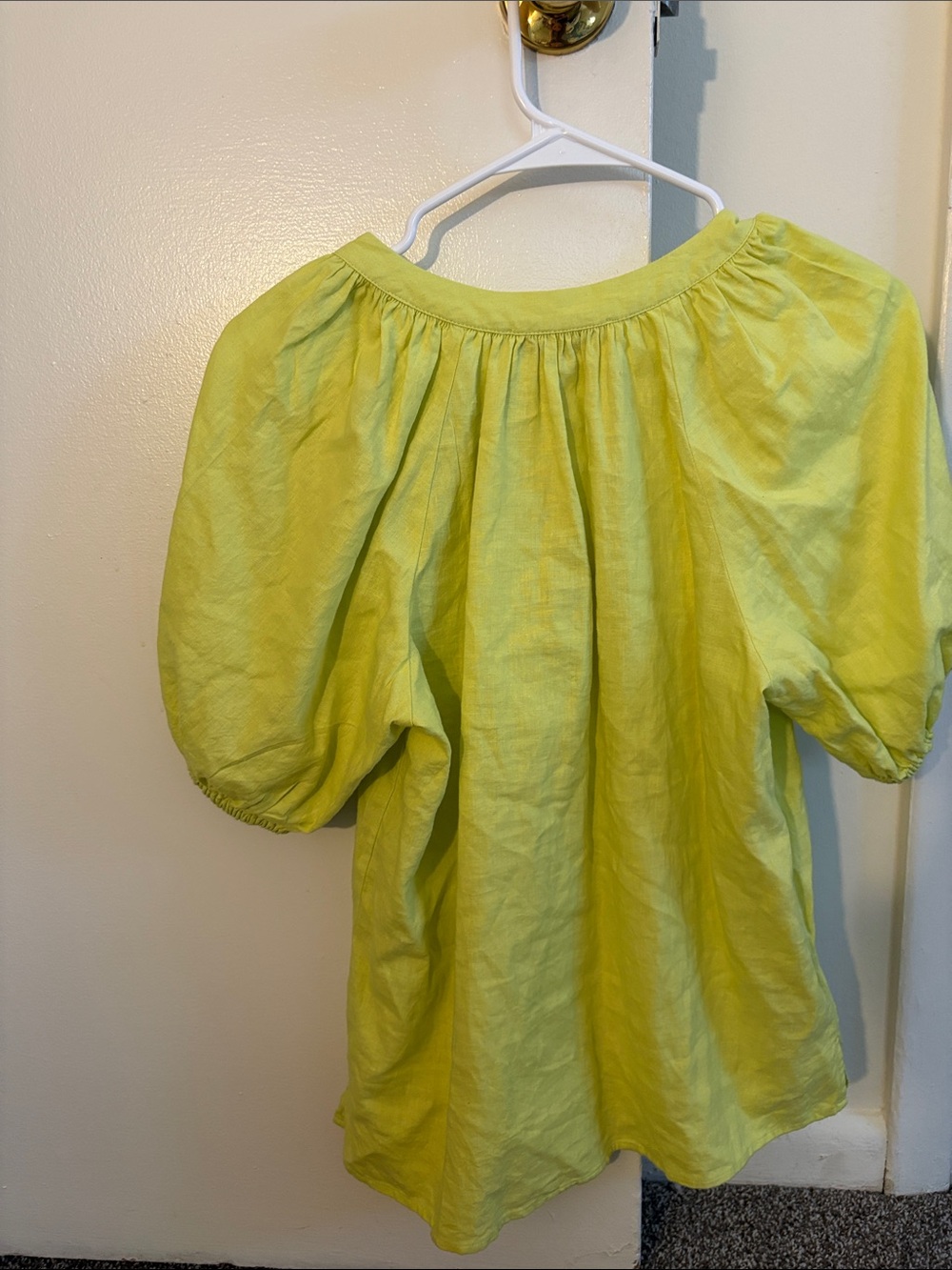 LOFT Bright Lime Green Tie-Front Puff Sleeve Blouse - Picture 3 of 3